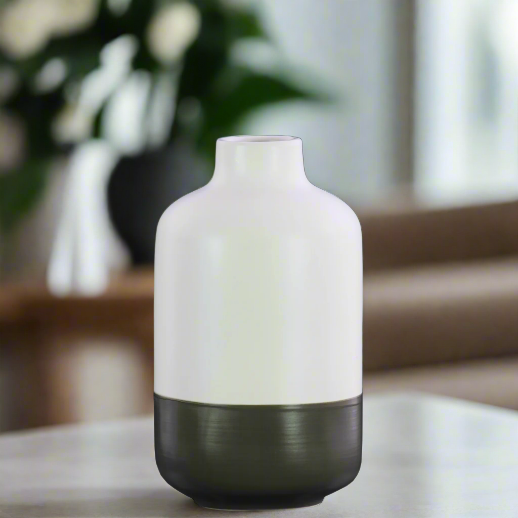 Bray Ceramic Round Bottle Vase with Banded Rim Base