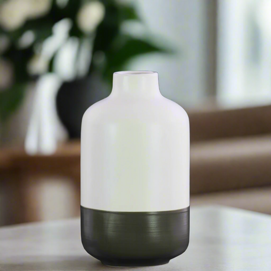 Bray Ceramic Round Bottle Vase with Banded Rim Base
