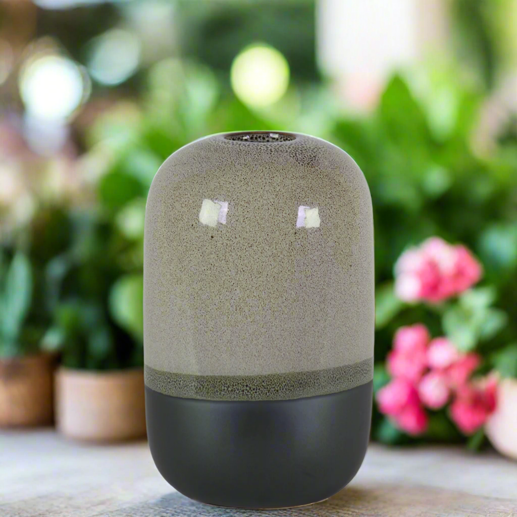 Saskia Ceramic Cylinder Vase with Black Banded Rim