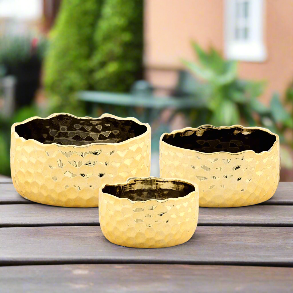 Kyros Hammered Ceramic Planter Set (Set of 3)