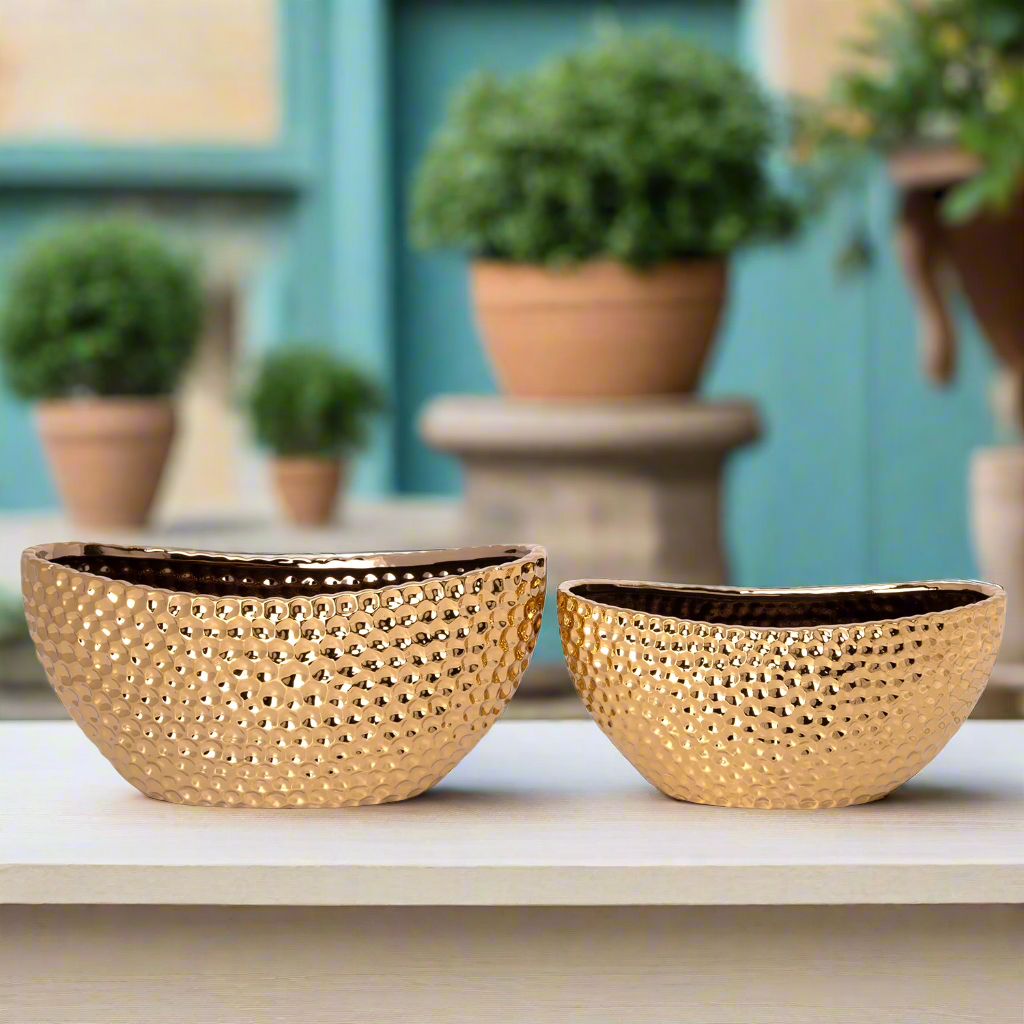 Belloro Geometric Oval Ceramic Planter Set (Set of 2)