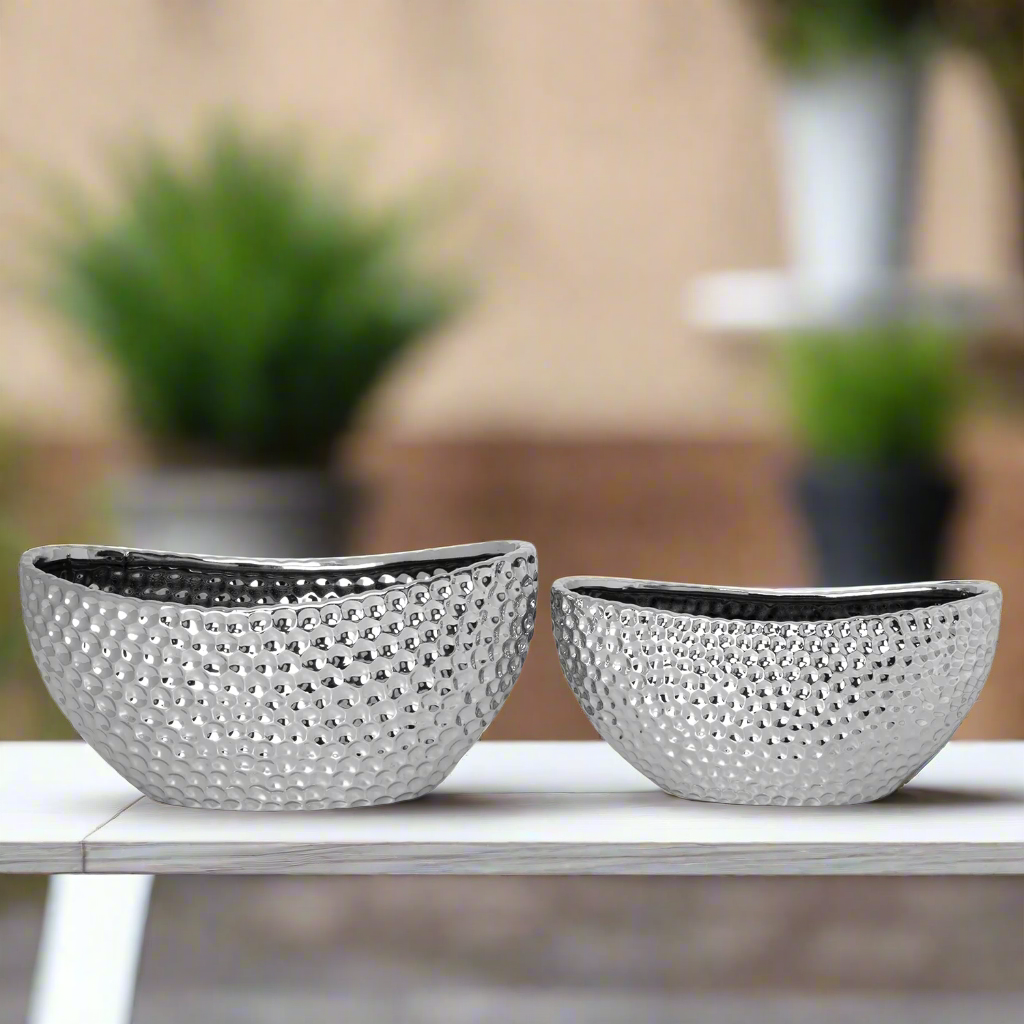 Belloro Geometric Oval Ceramic Planter Set (Set of 2)