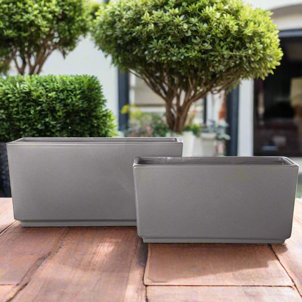 Deyra Tapered Rectangle Ceramic Planter Set (Set of 2)