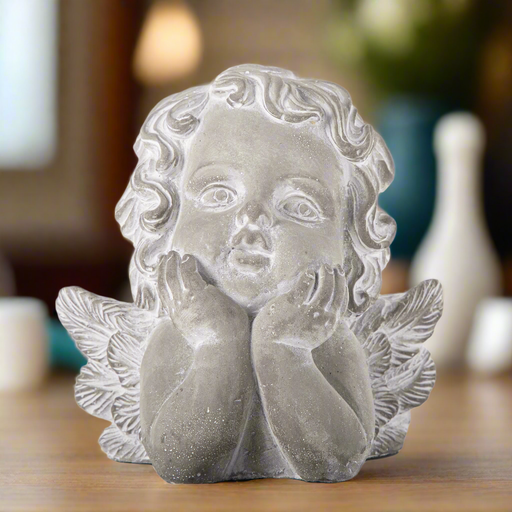 Cher-Lee Cement Cherubin Bust Figurine with Head Resting on Hand