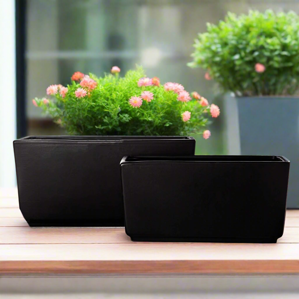Deyra Tapered Rectangle Ceramic Planter Set (Set of 2)