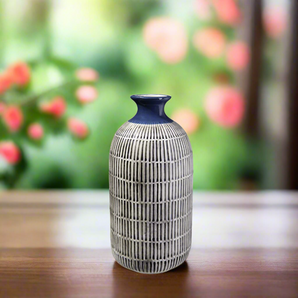 Samara Gloss Ceramic Striped Trumpet Vase