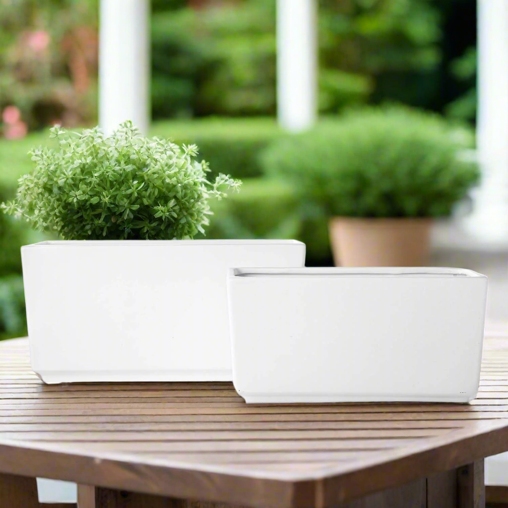 Deyra Tapered Rectangle Ceramic Planter Set (Set of 2)