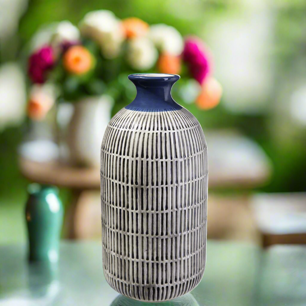 Samara Gloss Ceramic Striped Trumpet Vase