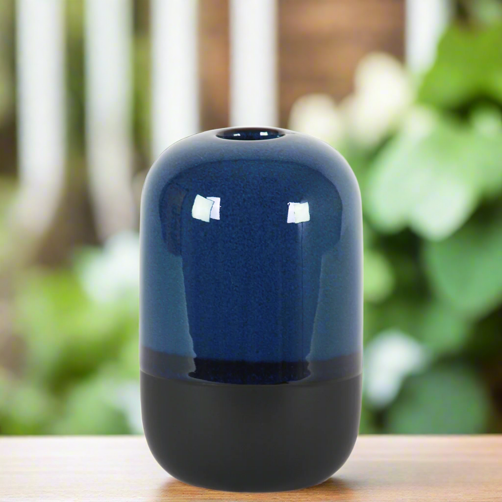 Saskia Ceramic Cylinder Vase with Black Banded Rim