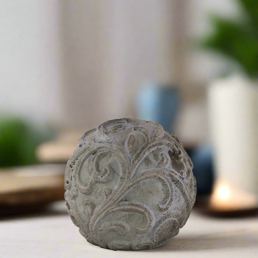 Allira Cement Ornamental Sphere with Embossed Swirl Design