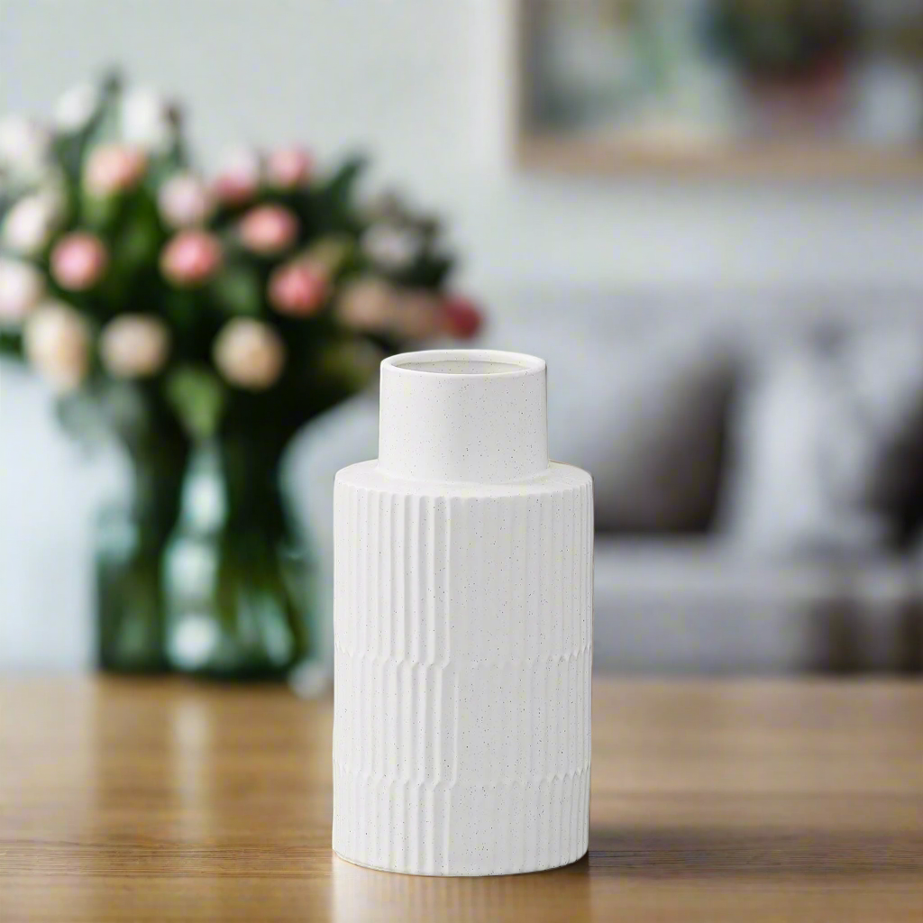 Bronte Ceramic Round Vase with Wide Opening and Speckled Design