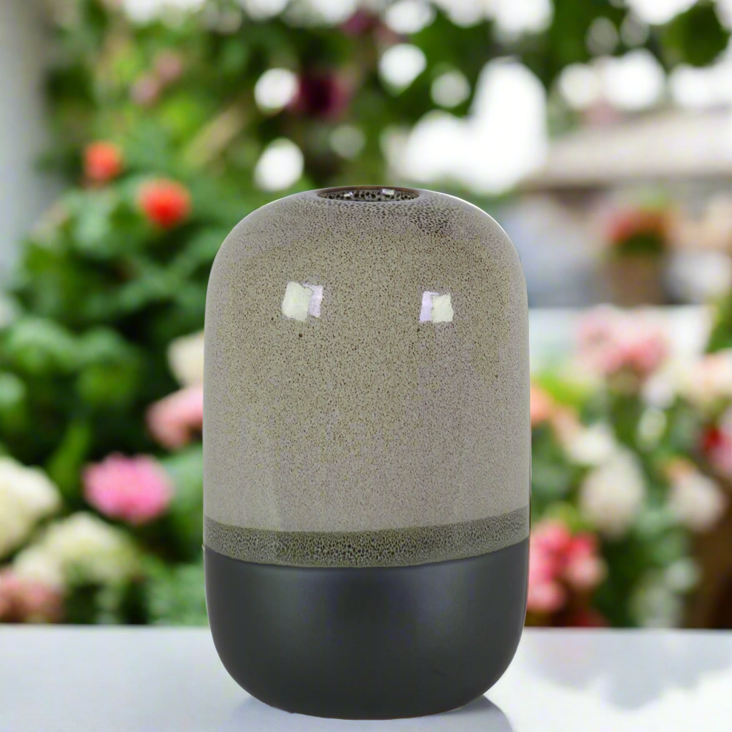 Saskia Ceramic Cylinder Vase with Black Banded Rim