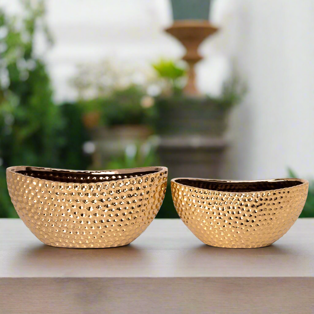 Belloro Geometric Oval Ceramic Planter Set (Set of 2)
