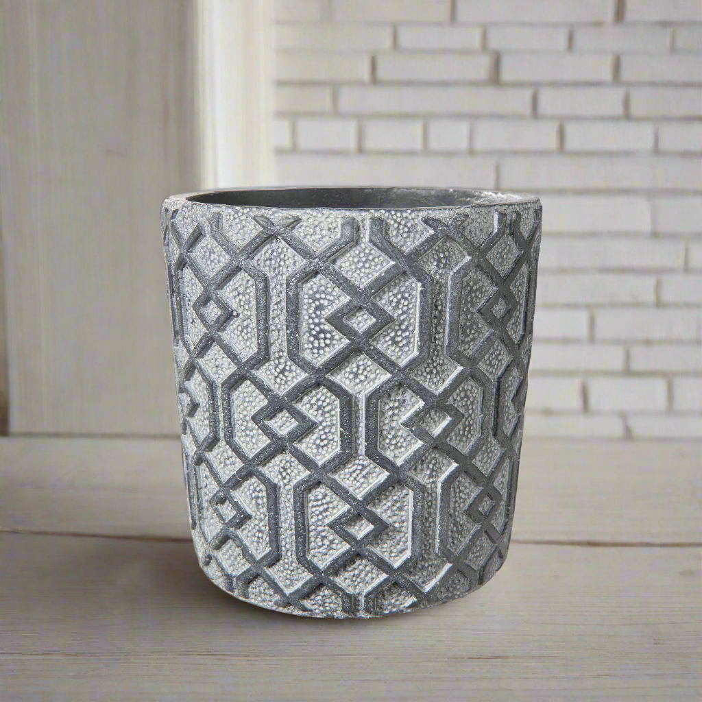 Vida Cement Embossed Round Pot