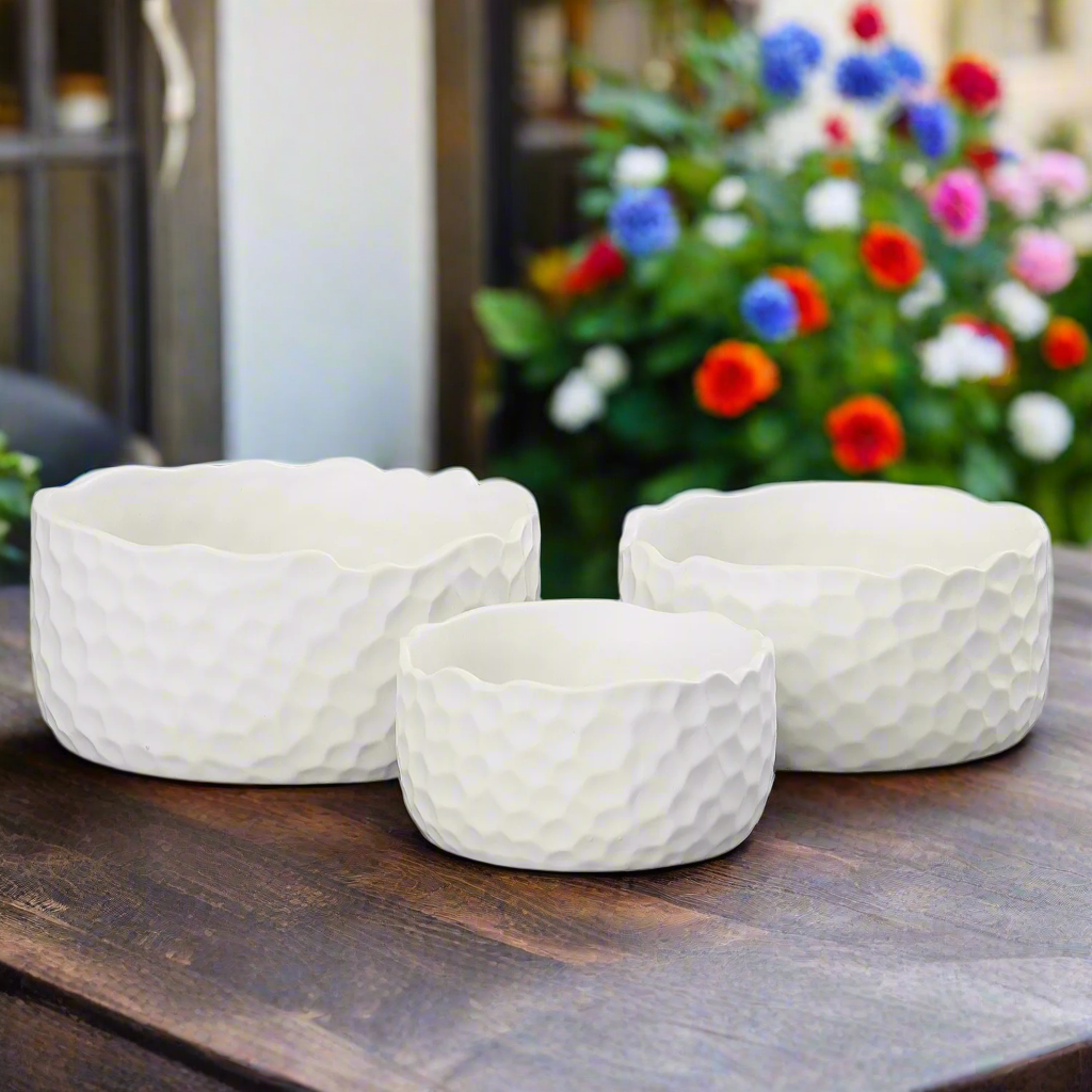 Kyros Hammered Ceramic Planter Set (Set of 3)