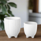 Kavrine Ceramic Round Pot with Embossed Chevron Stripe Design and Stand (Set of 2)
