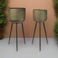 Prielle Metal Round Planter Set with Stand (Set of 2)