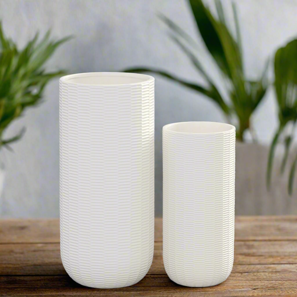 Cevira Tall Dash Line Ceramic Planter Set (Set of 2)