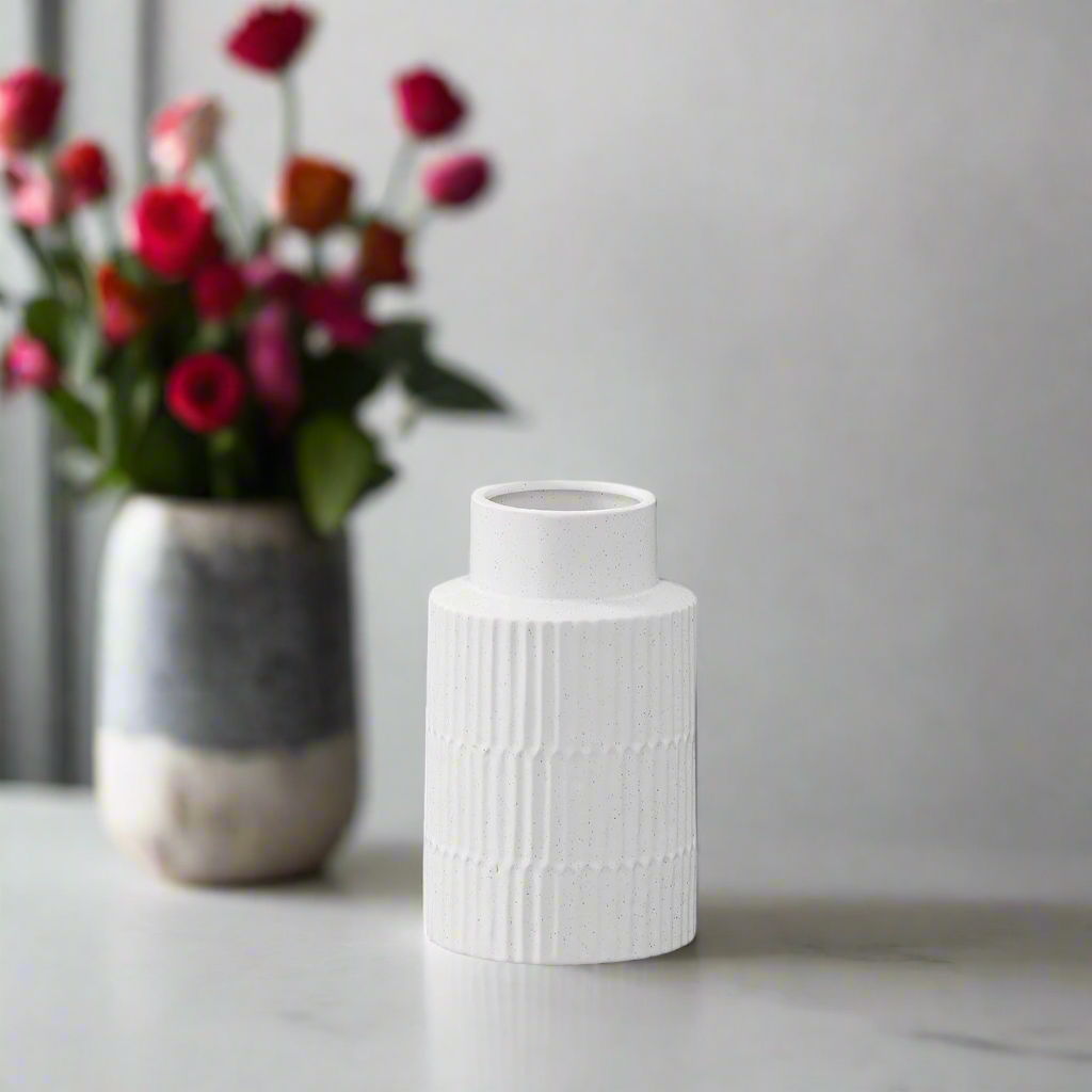 Bronte Ceramic Round Vase with Wide Opening and Speckled Design
