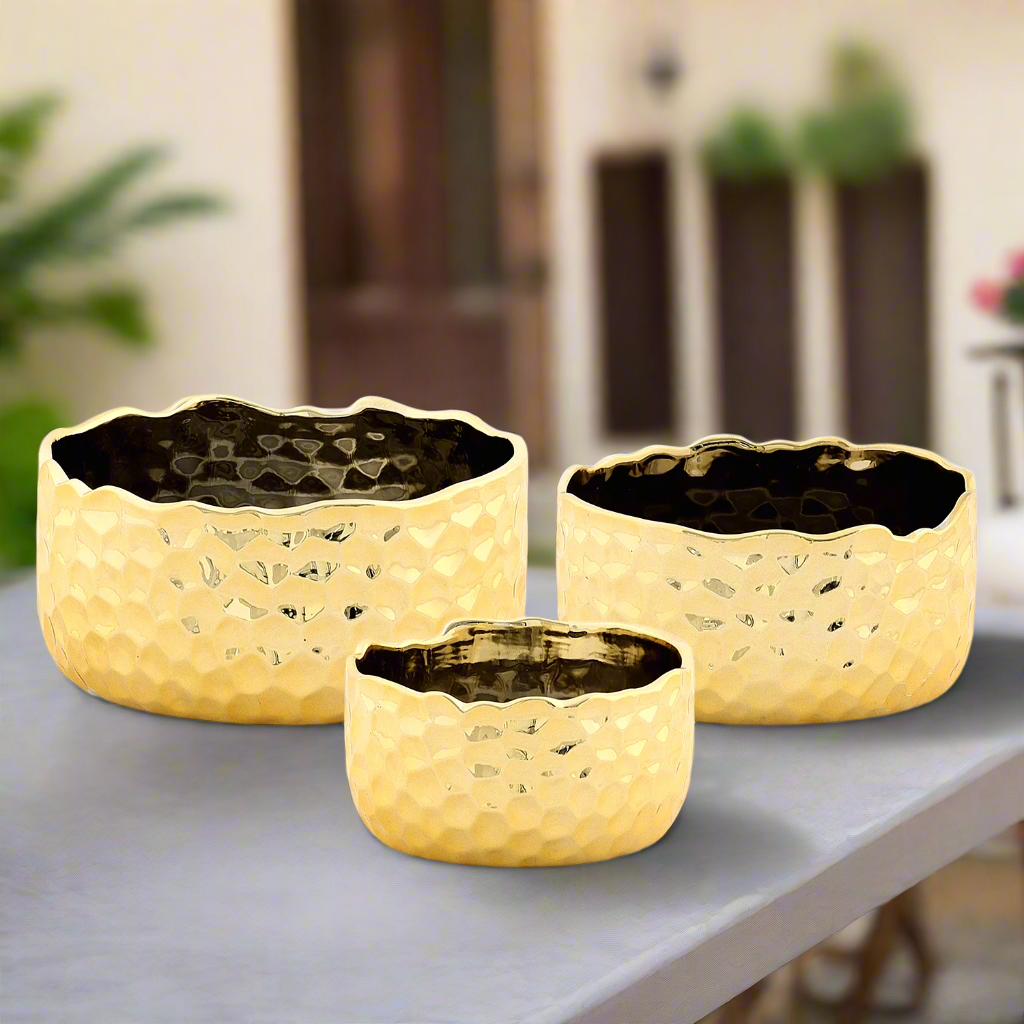 Kyros Hammered Ceramic Planter Set (Set of 3)