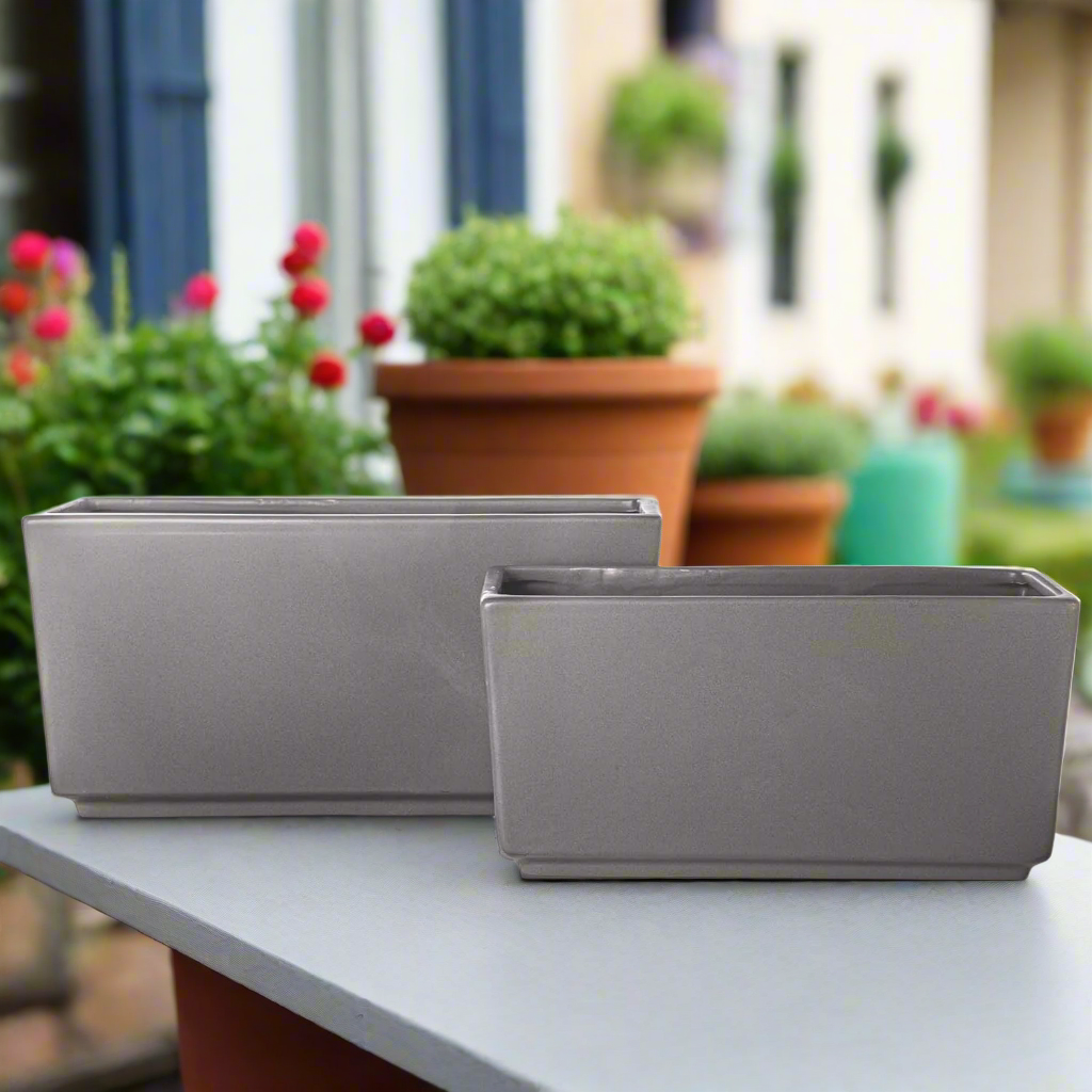 Deyra Tapered Rectangle Ceramic Planter Set (Set of 2)