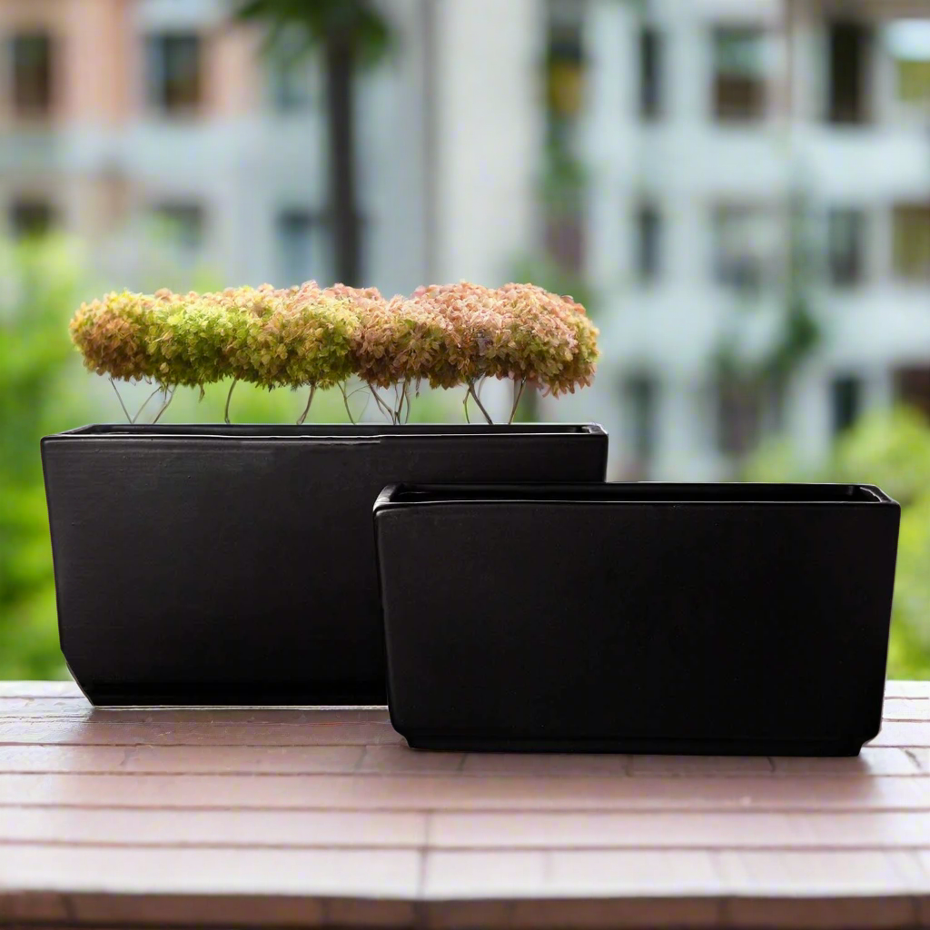 Deyra Tapered Rectangle Ceramic Planter Set (Set of 2)
