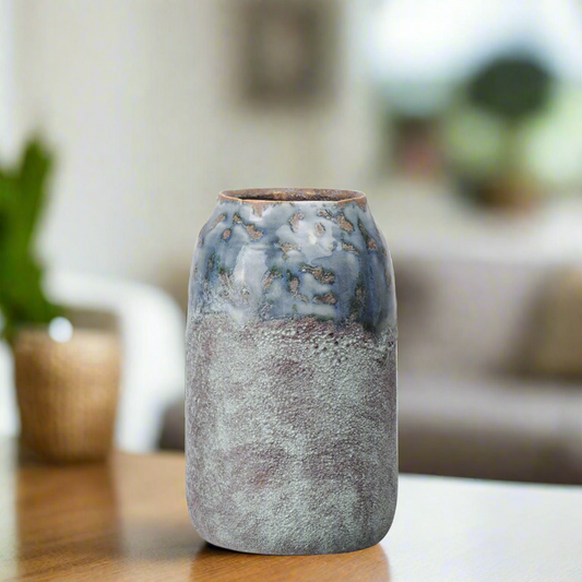 Arya Ceramic Round Vase with Irregular Lip and Marbleized Top Design
