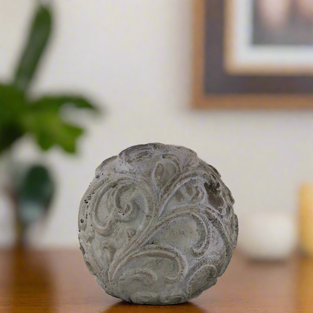 Allira Cement Ornamental Sphere with Embossed Swirl Design