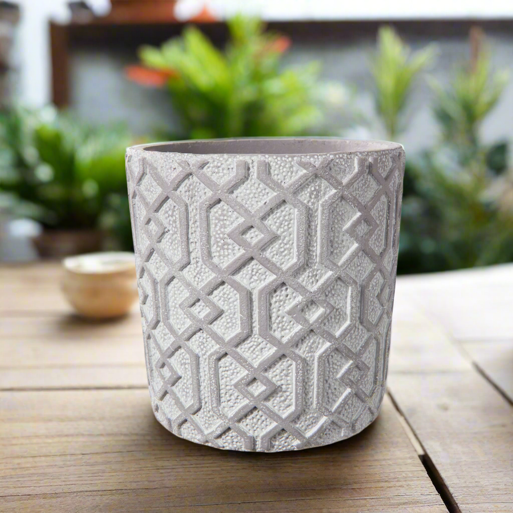 Vida Cement Embossed Round Pot