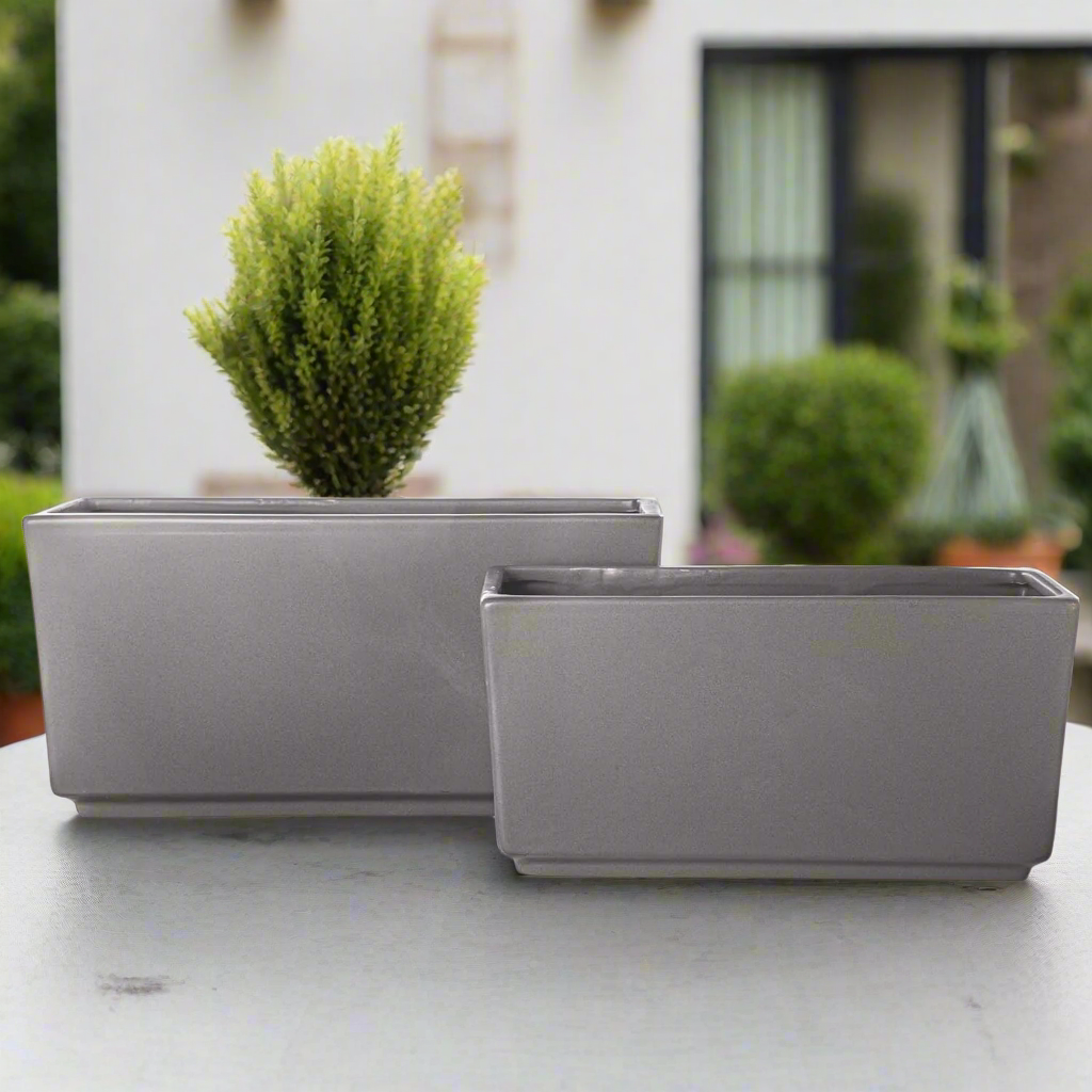 Deyra Tapered Rectangle Ceramic Planter Set (Set of 2)