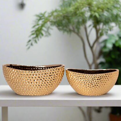 Belloro Geometric Oval Ceramic Planter Set (Set of 2)