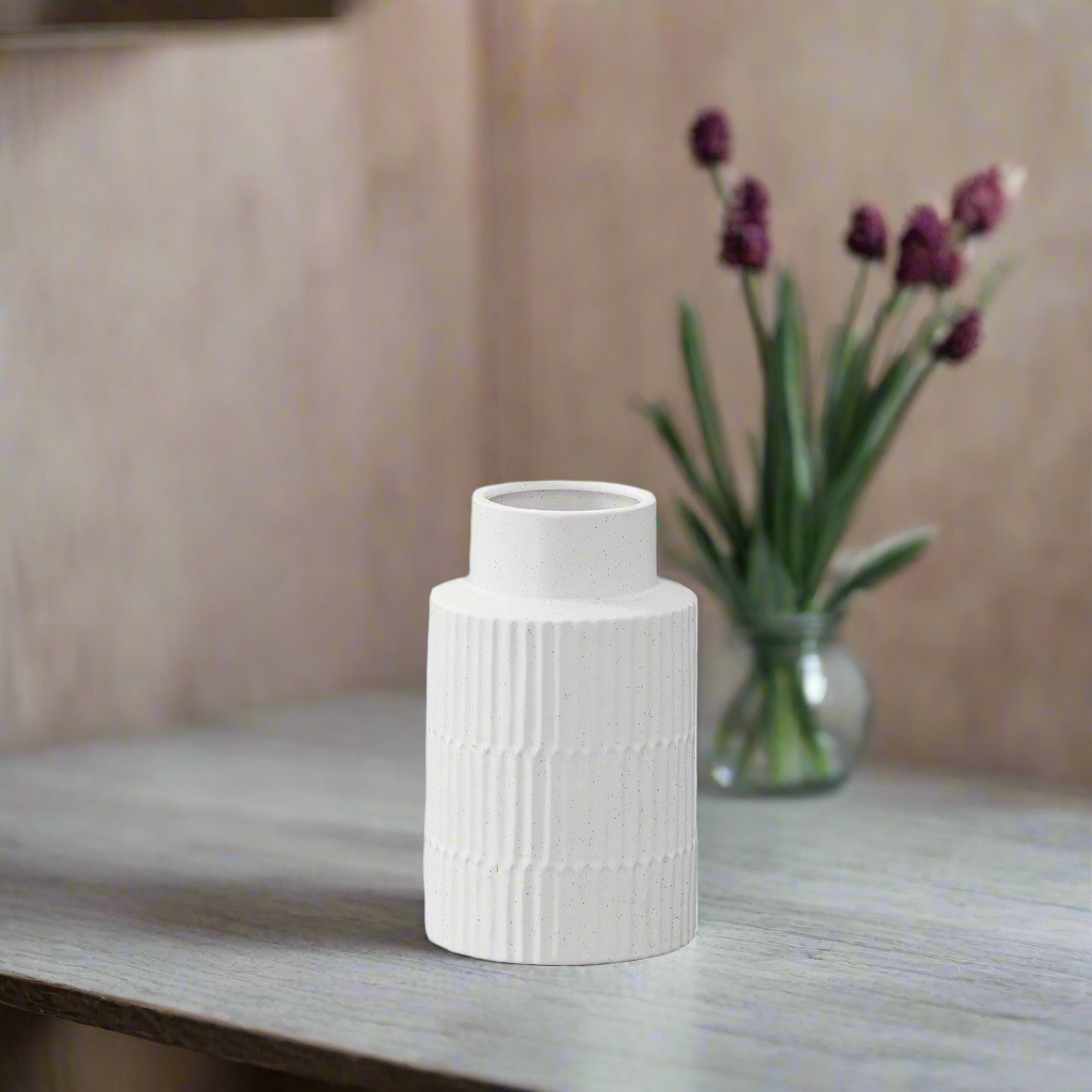 Bronte Ceramic Round Vase with Wide Opening and Speckled Design