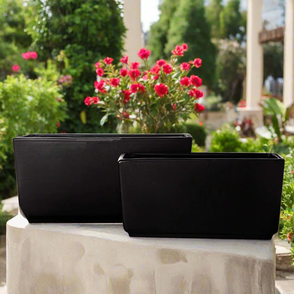 Deyra Tapered Rectangle Ceramic Planter Set (Set of 2)