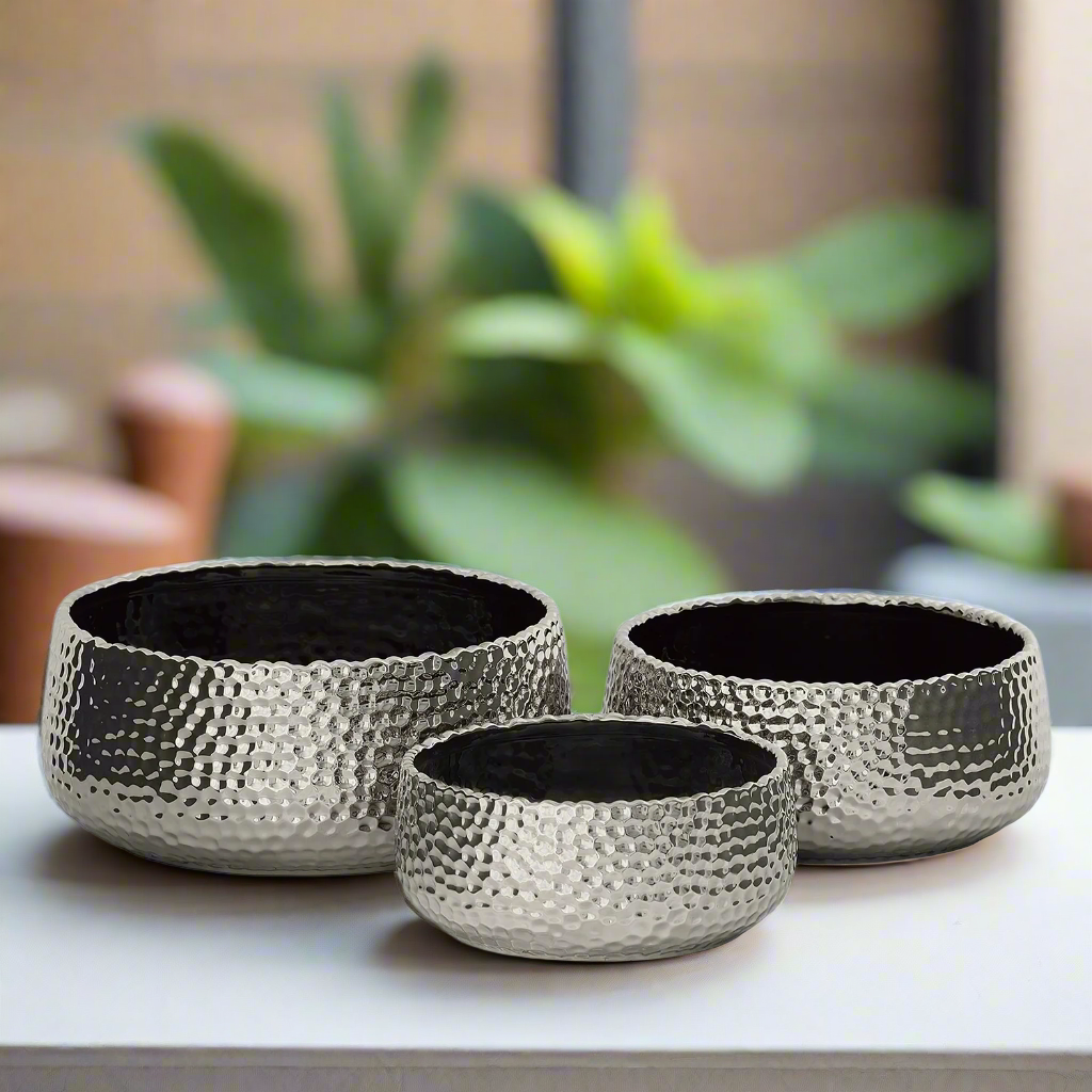 Zyros Hammered Ceramic Planter Set (Set of 3)