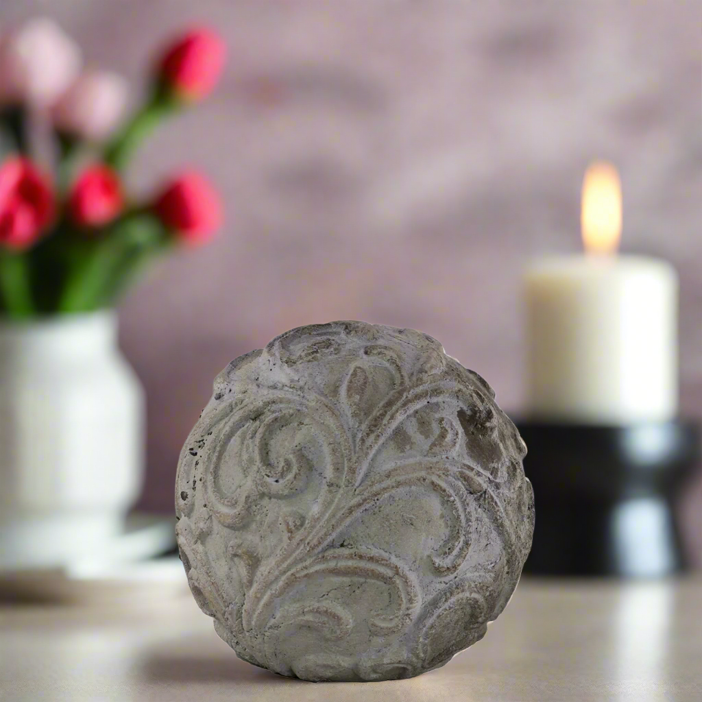 Allira Cement Ornamental Sphere with Embossed Swirl Design