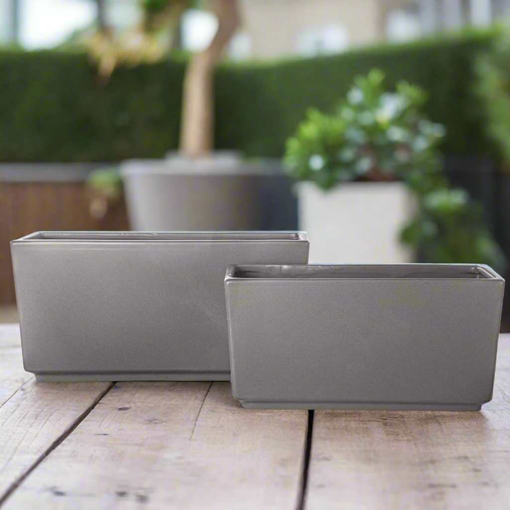 Deyra Tapered Rectangle Ceramic Planter Set (Set of 2)