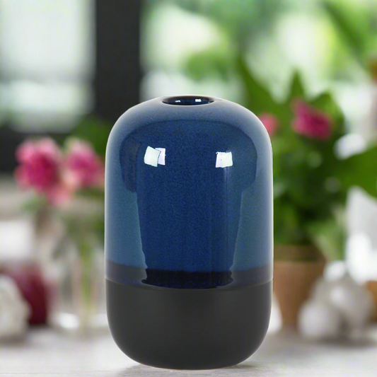 Saskia Ceramic Cylinder Vase with Black Banded Rim