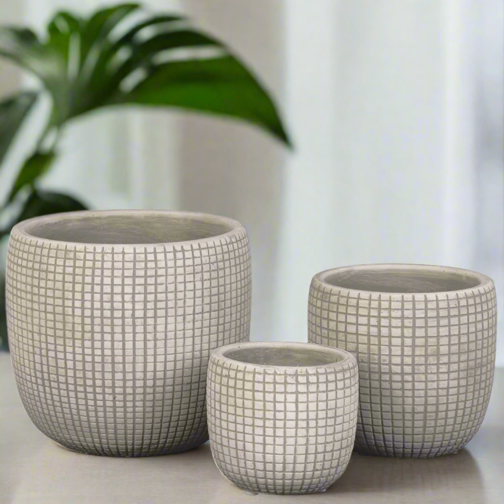 Lazare Etched Lattice Cement Pot Set (Set of 3)