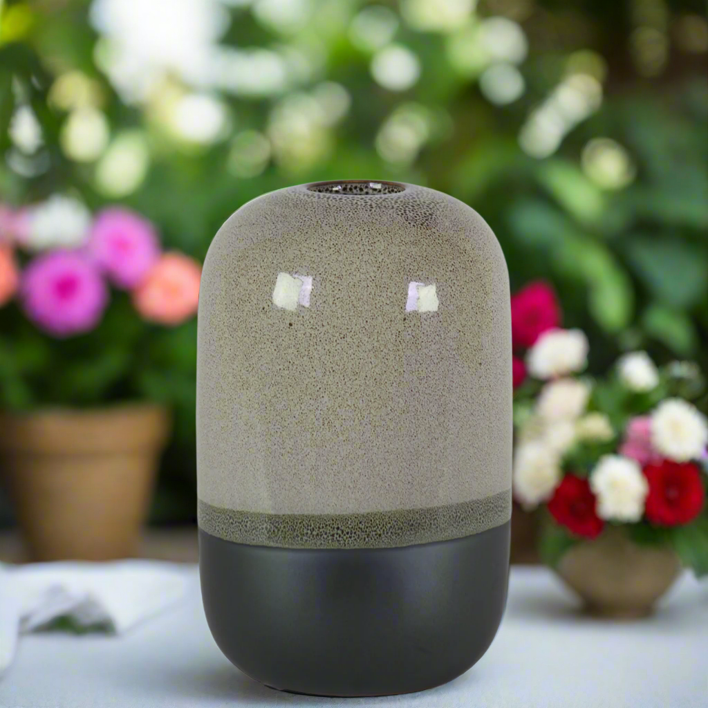 Saskia Ceramic Cylinder Vase with Black Banded Rim