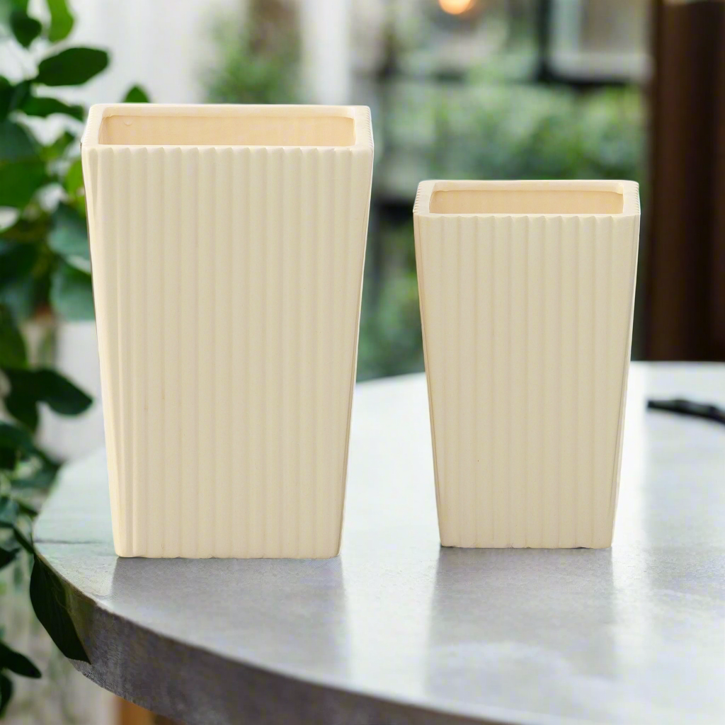 Flyn Ceramic Square Corrugated Vase (Set of 2)