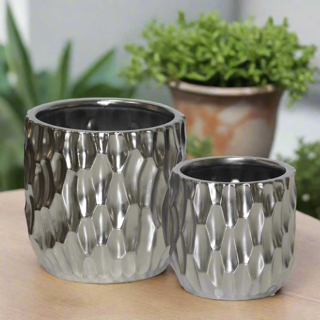Wren Emboss Ceramic Planter Set (Set of 2)