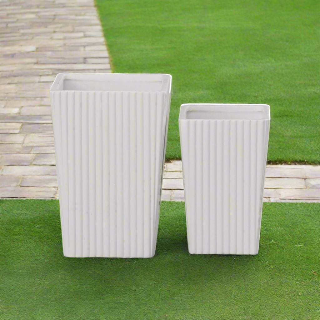 Flyn Ceramic Square Corrugated Vase (Set of 2)