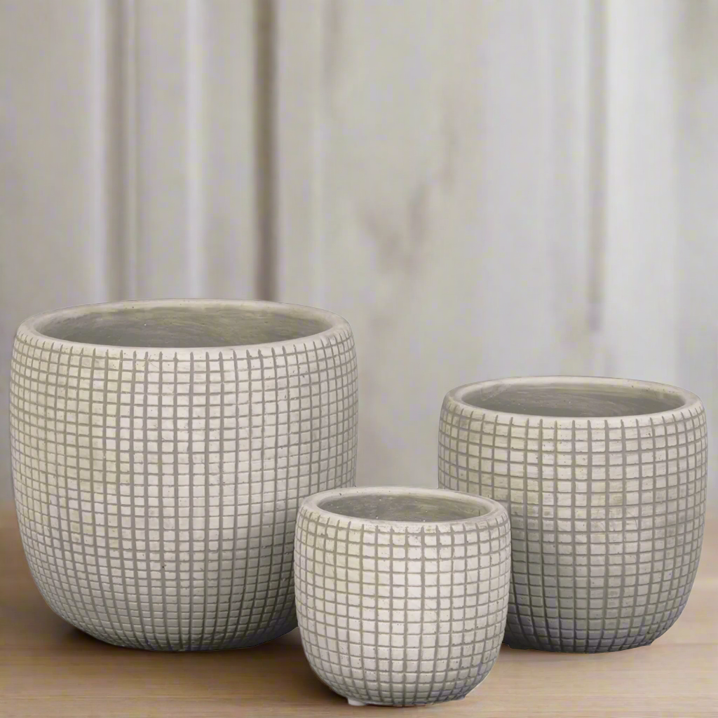 Lazare Etched Lattice Cement Pot Set (Set of 3)