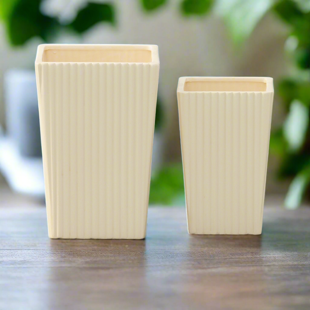 Flyn Ceramic Square Corrugated Vase (Set of 2)