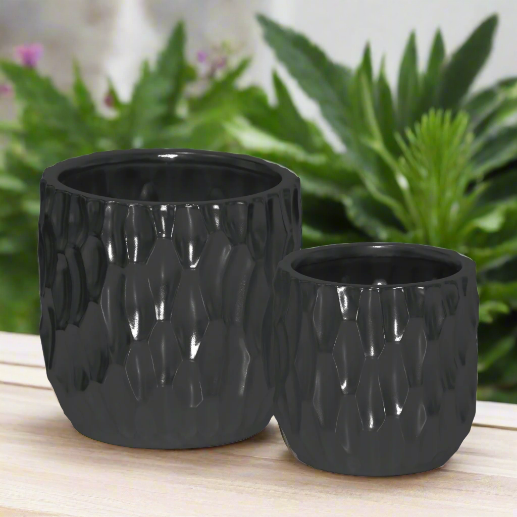Wren Emboss Ceramic Planter Set (Set of 2)