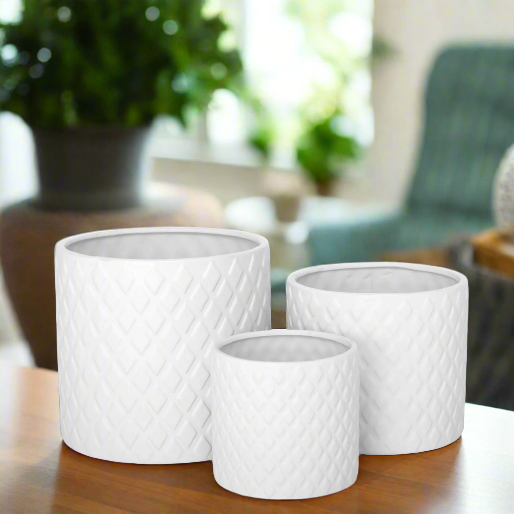 Kavelle Diamond Pattern Ceramic Pot (Set of 3)