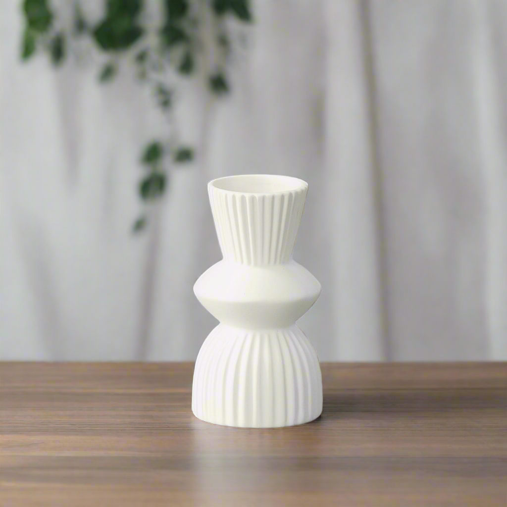 Veridia Ceramic Round Vase with Trumpet Mouth and Debossed Line Column Design