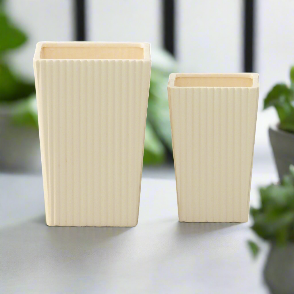 Flyn Ceramic Square Corrugated Vase (Set of 2)