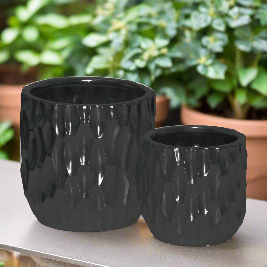 Wren Emboss Ceramic Planter Set (Set of 2)