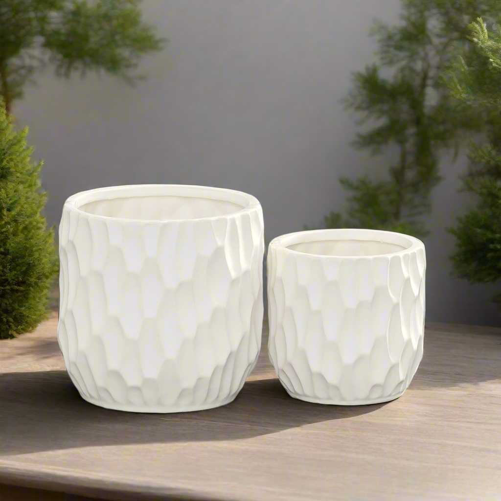 Wren Emboss Ceramic Planter Set (Set of 2)